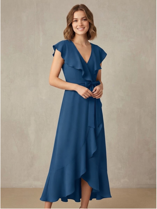 Unbranded Dresses & Skirts - Women's Unbranded Blue Ruffle Wrap Midi Dress Size Large NEW